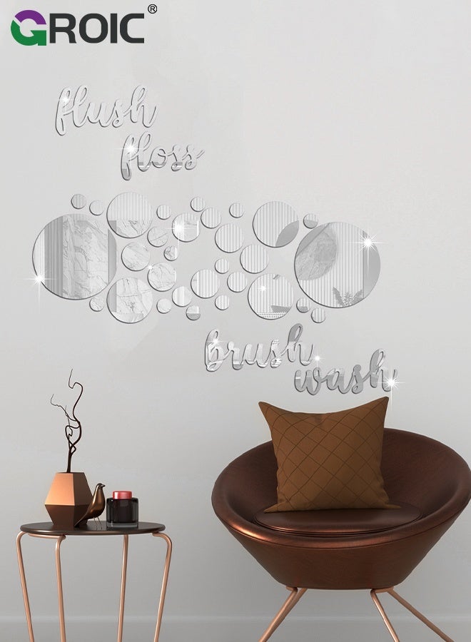 GROIC Bathroom Mirror Wall Sticker, Acrylic 3D Decorative Mirrors Stickers, Silver Bathroom Decor for Home Wall Art, Self Adhesive Acrylic Mirror Decor Beautiful Art Words Decor for Home Bedroom - Image 5